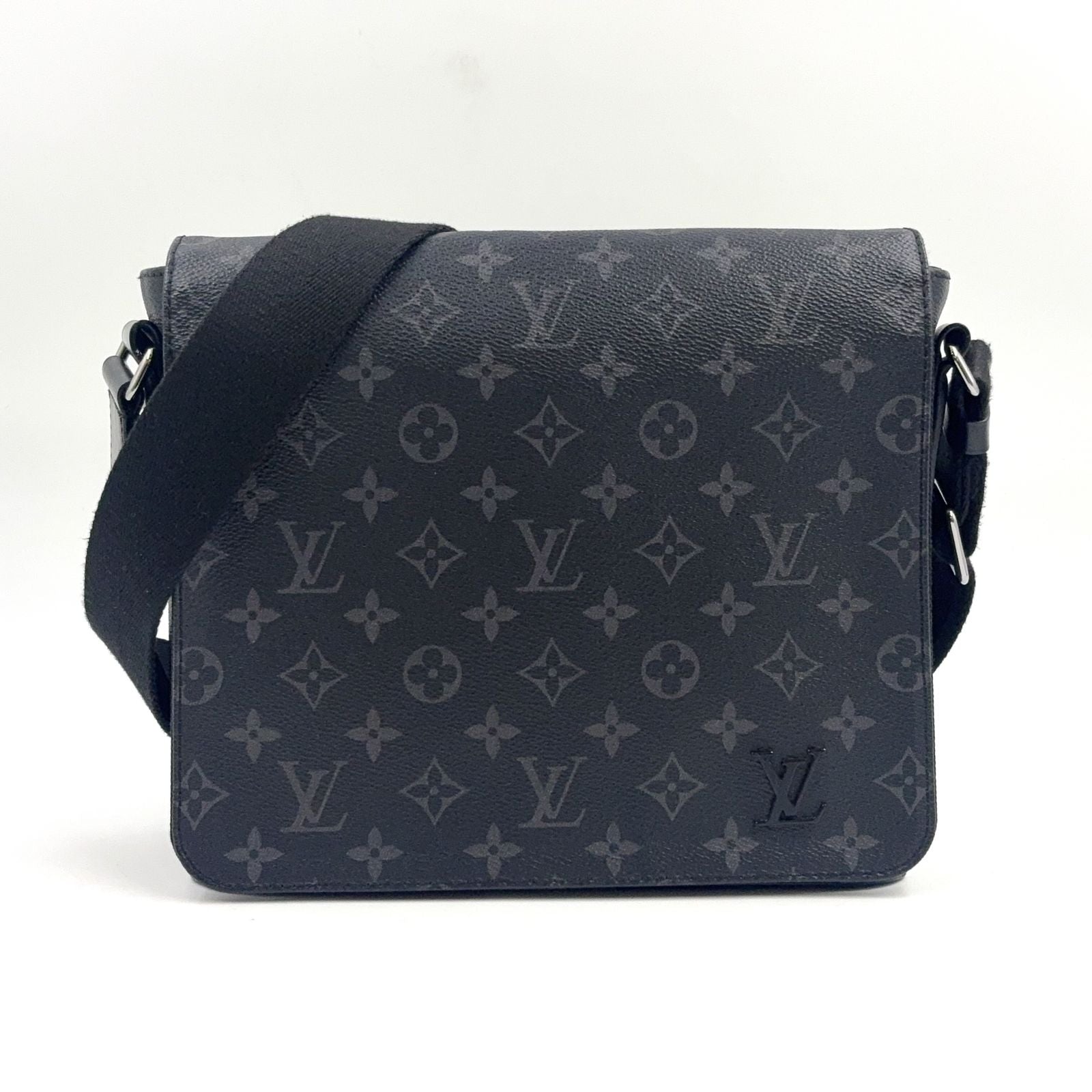 Louis Vuitton District PM NM Monogram Eclipse Leather Black Shoulder Bag Silver