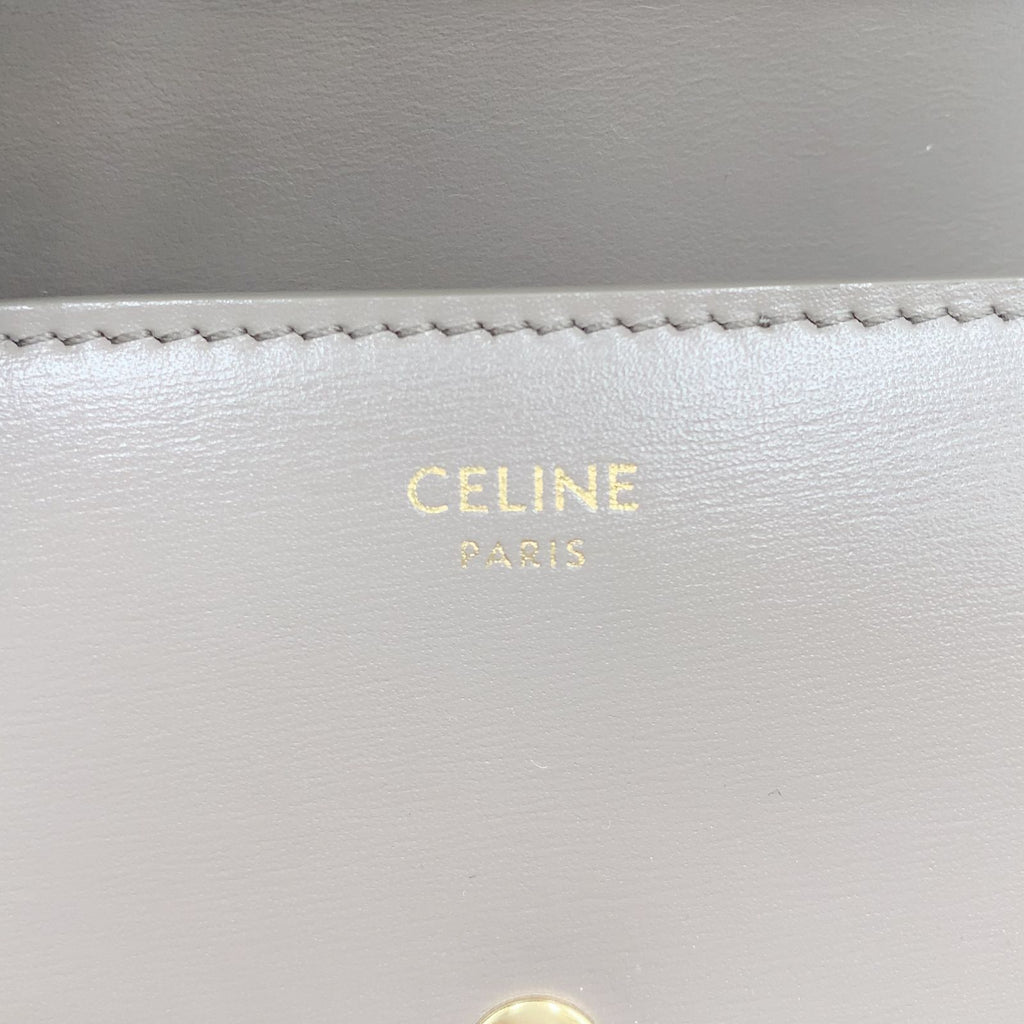 Celine Triomphe Small Flap Leather Gray Beige Trifold Wallet Gold — view 4