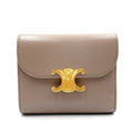 Celine Triomphe Small Flap Leather Gray Beige Trifold Wallet Gold