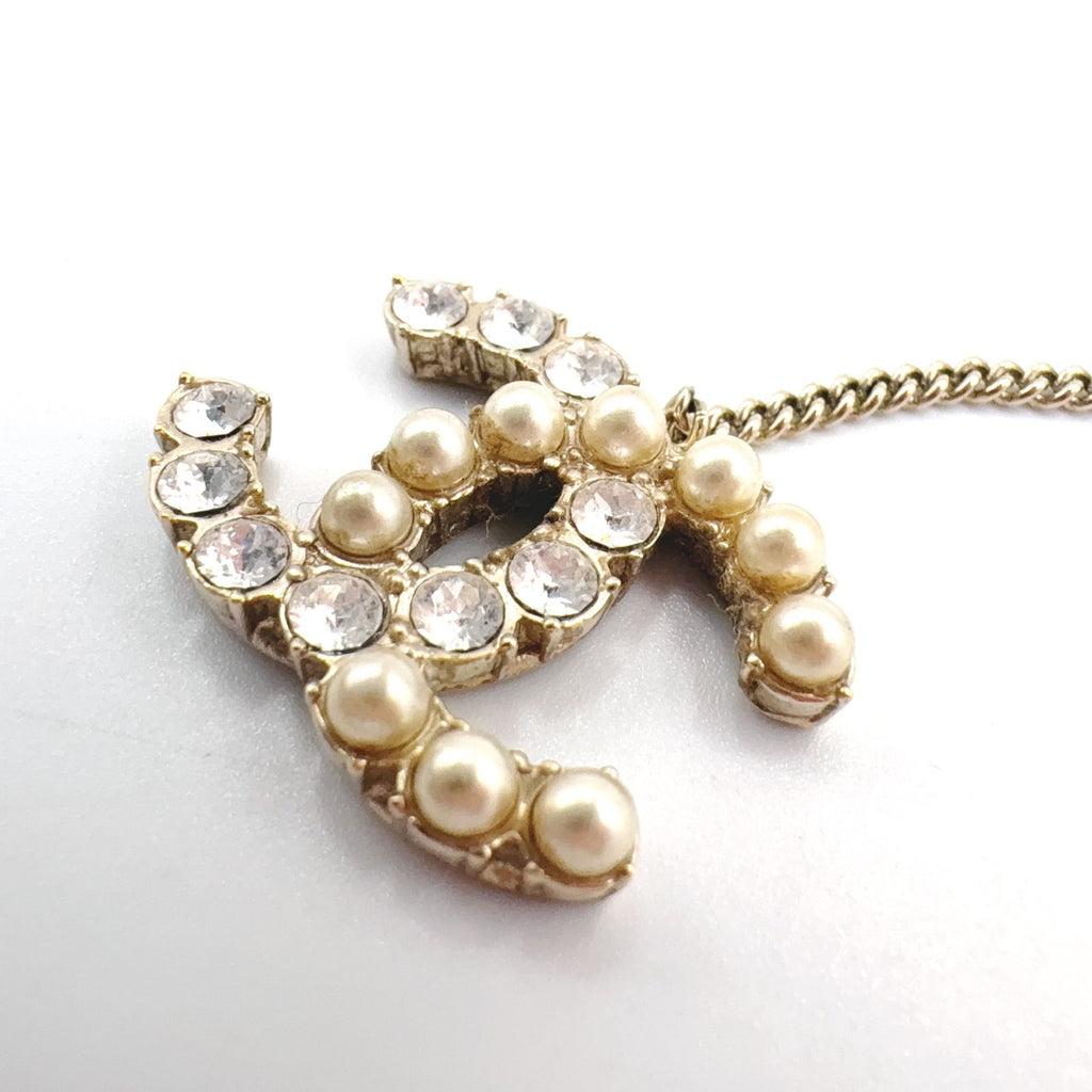 Chanel CC Logo Rhinestone Pearl Faux Off White Clear Gold Earrings — view 8