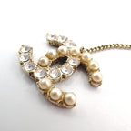 Chanel CC Logo Rhinestone Pearl Faux Off White Clear Gold Earrings — view 8