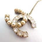 Chanel CC Logo Rhinestone Pearl Faux Off White Clear Gold Earrings — view 7