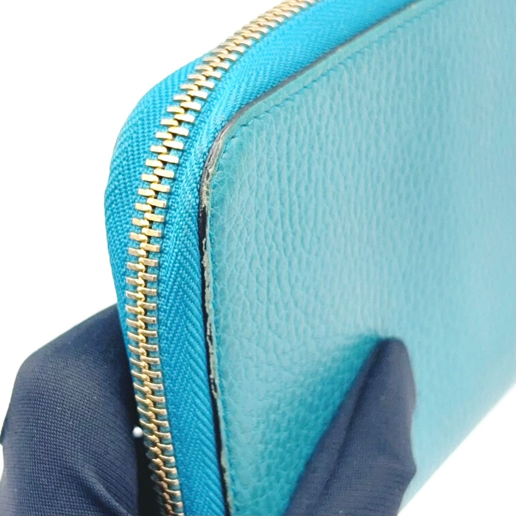 Gucci Interlocking G Zip Around Leather Turquoise Blue Wallet Gold — view 7