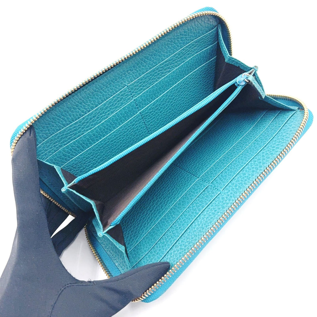 Gucci Interlocking G Zip Around Leather Turquoise Blue Wallet Gold — view 3