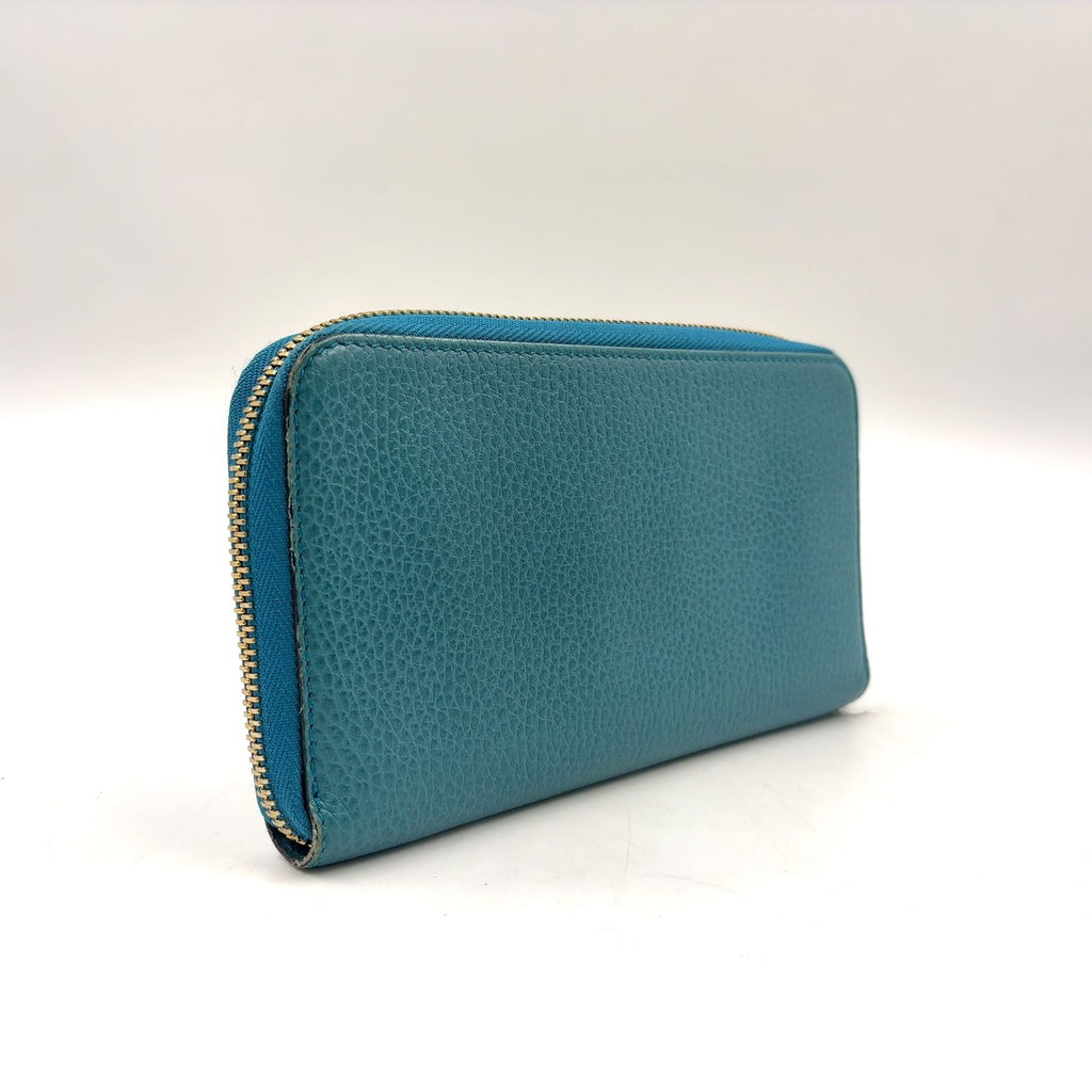 Gucci Interlocking G Zip Around Leather Turquoise Blue Wallet Gold — view 2