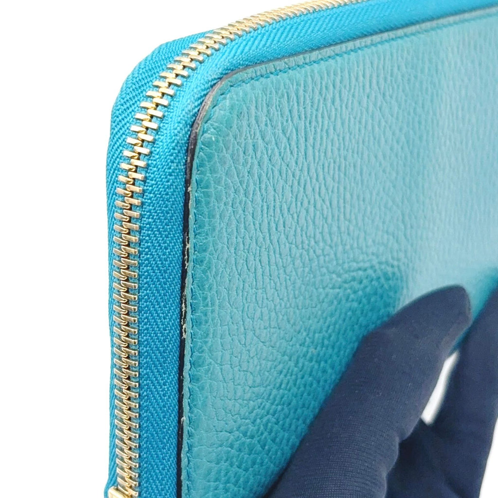 Gucci Interlocking G Zip Around Leather Turquoise Blue Wallet Gold — view 6