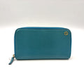 Gucci Interlocking G Zip Around Leather Turquoise Blue Wallet Gold
