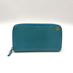 Gucci Interlocking G Zip Around Leather Turquoise Blue Wallet Gold