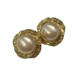 Chanel 93A Earrings Faux Pearl Gold Colored