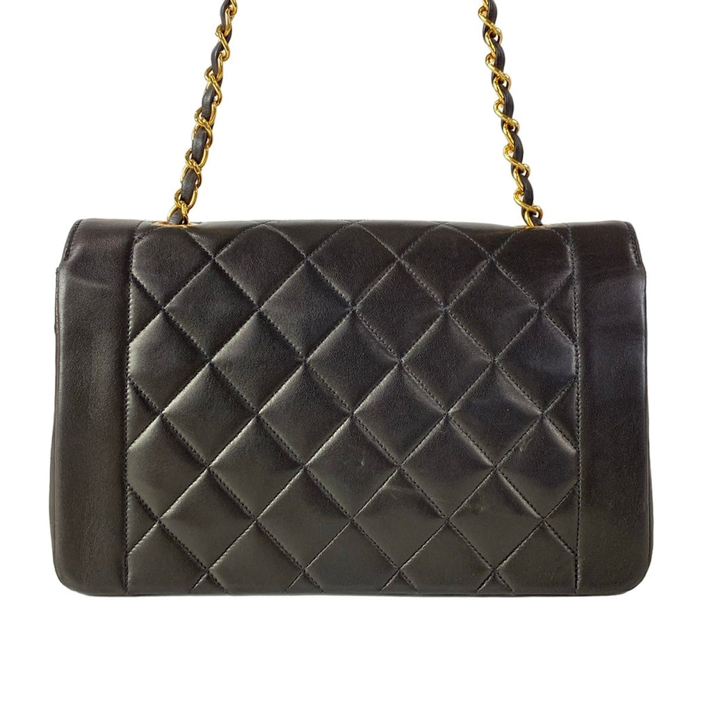 Chanel Shoulder Bag Diana Flap Quilted Black Chain Gold Lambskin — view 3