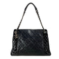 Chanel Tote Quilted Black Chain Silver Coco Charm Leather Lambskin