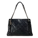 Chanel Tote Quilted Black Chain Silver Coco Charm Leather Lambskin