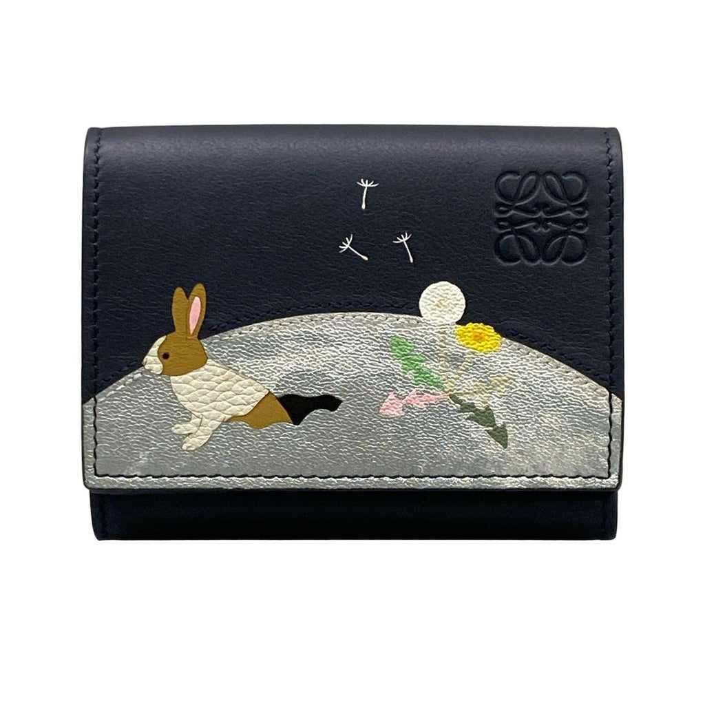 Loewe Trifold Wallet Dark Navy White Multi Rabbit Suna Fujita Collaboration