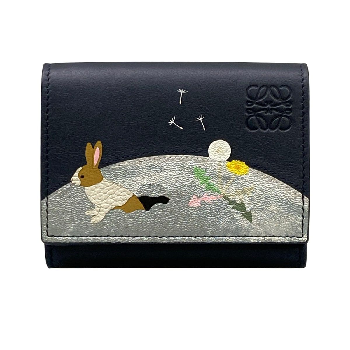 Loewe Trifold Wallet Dark Navy White Multi Rabbit Suna Fujita Collaboration