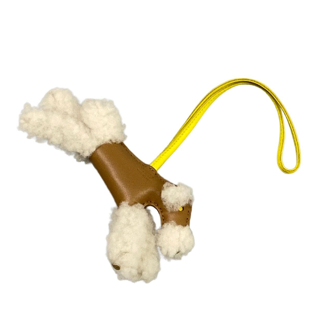 Hermes Key Holder Buddy Bag Charm Chai Ecru Lime Shearling Keychain — view 2
