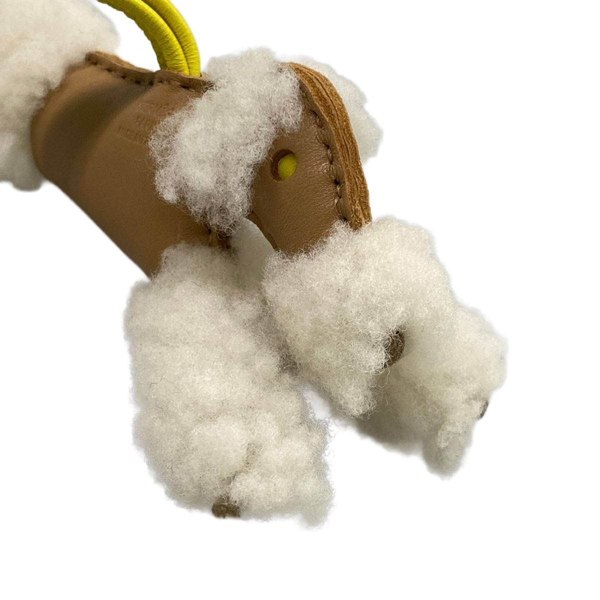 Hermes Key Holder Buddy Bag Charm Chai Ecru Lime Shearling Keychain — view 7