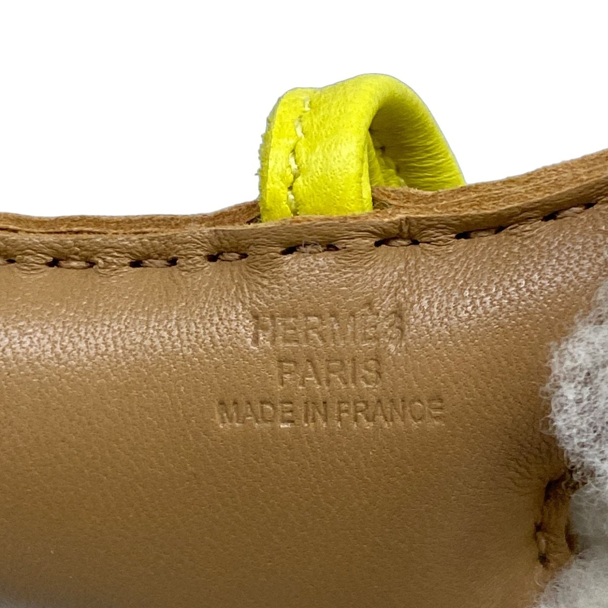 Hermes Key Holder Buddy Bag Charm Chai Ecru Lime Shearling Keychain — view 4