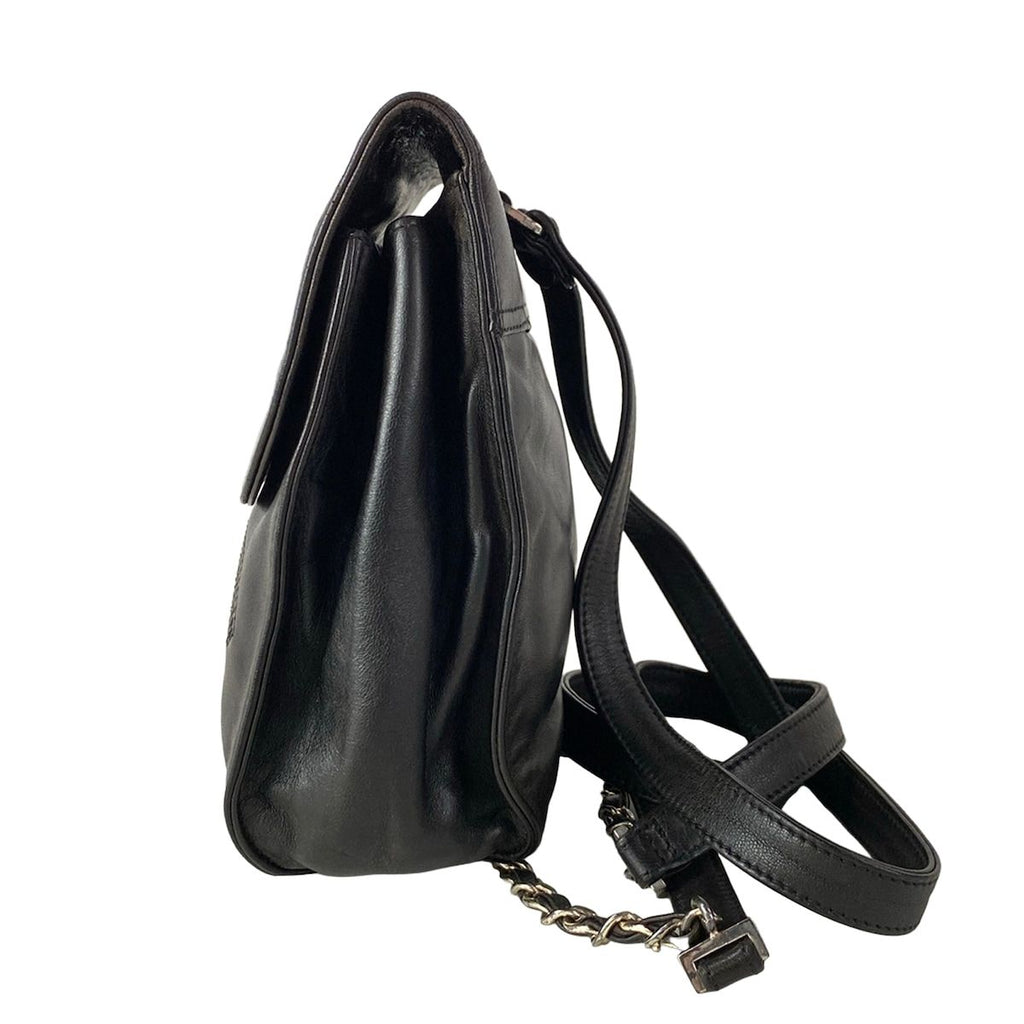 Chanel Backpack Black CC Logo Embroidery Silver Chain Shoulder Lambskin — view 4