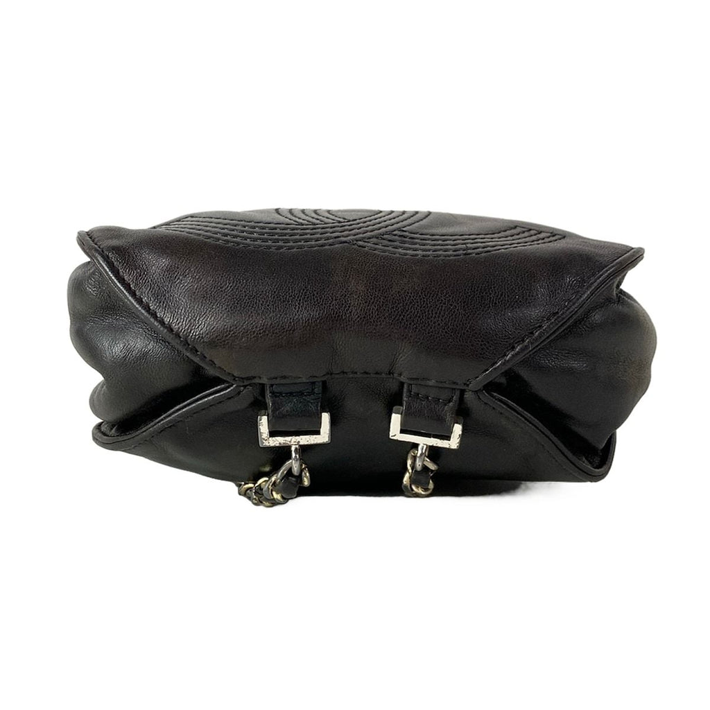 Chanel Backpack Black CC Logo Embroidery Silver Chain Shoulder Lambskin — view 5