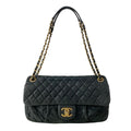 Chanel Shoulder Bag Single Flap Quilted Black Chain Matte Gold Leather