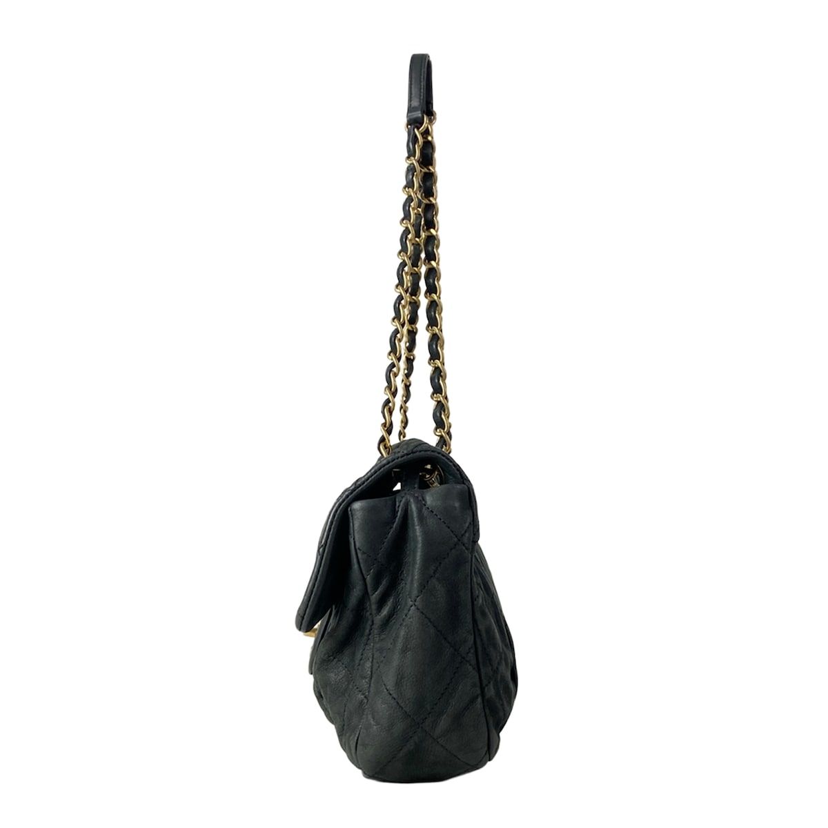 Chanel Shoulder Bag Single Flap Quilted Black Chain Matte Gold Leather — view 4