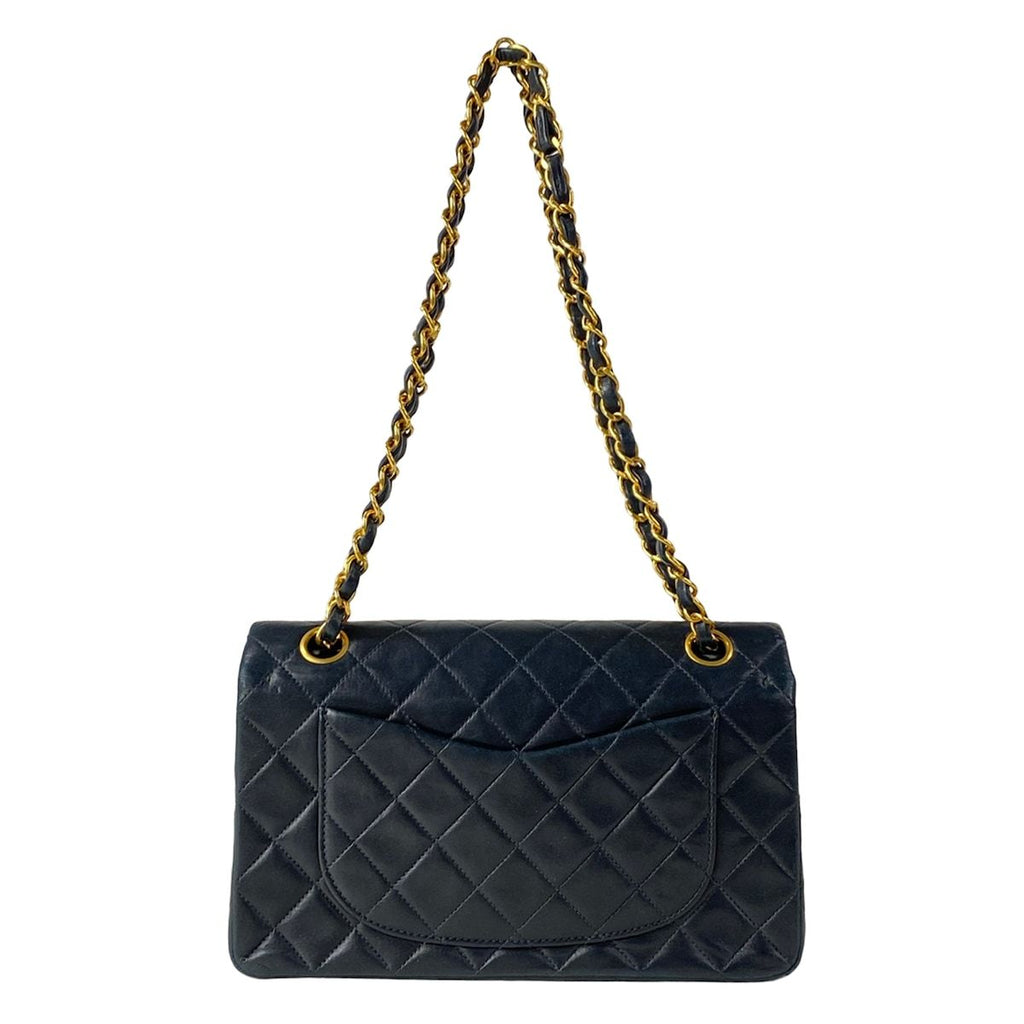 Chanel Shoulder Bag Double Flap Quilted Black Chain Gold Lambskin — view 3
