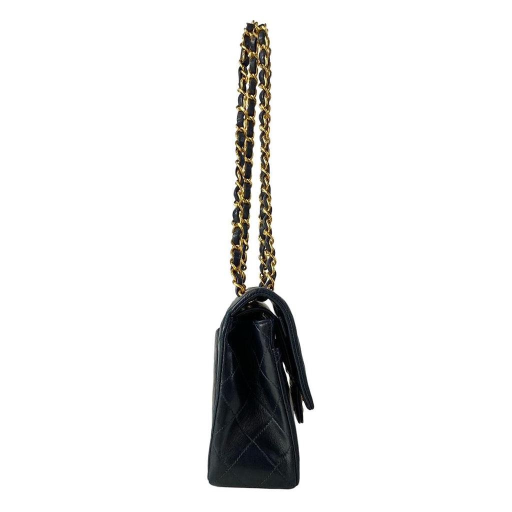 Chanel Shoulder Bag Double Flap Quilted Black Chain Gold Lambskin — view 2