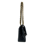 Chanel Shoulder Bag Double Flap Quilted Black Chain Gold Lambskin — view 2