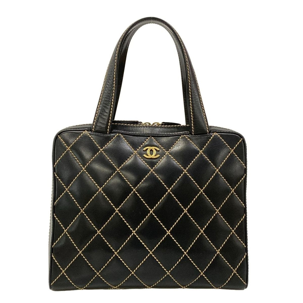 Chanel Handbag Wild Stitch Black Matte Gold Leather