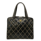 Chanel Handbag Wild Stitch Black Matte Gold Leather