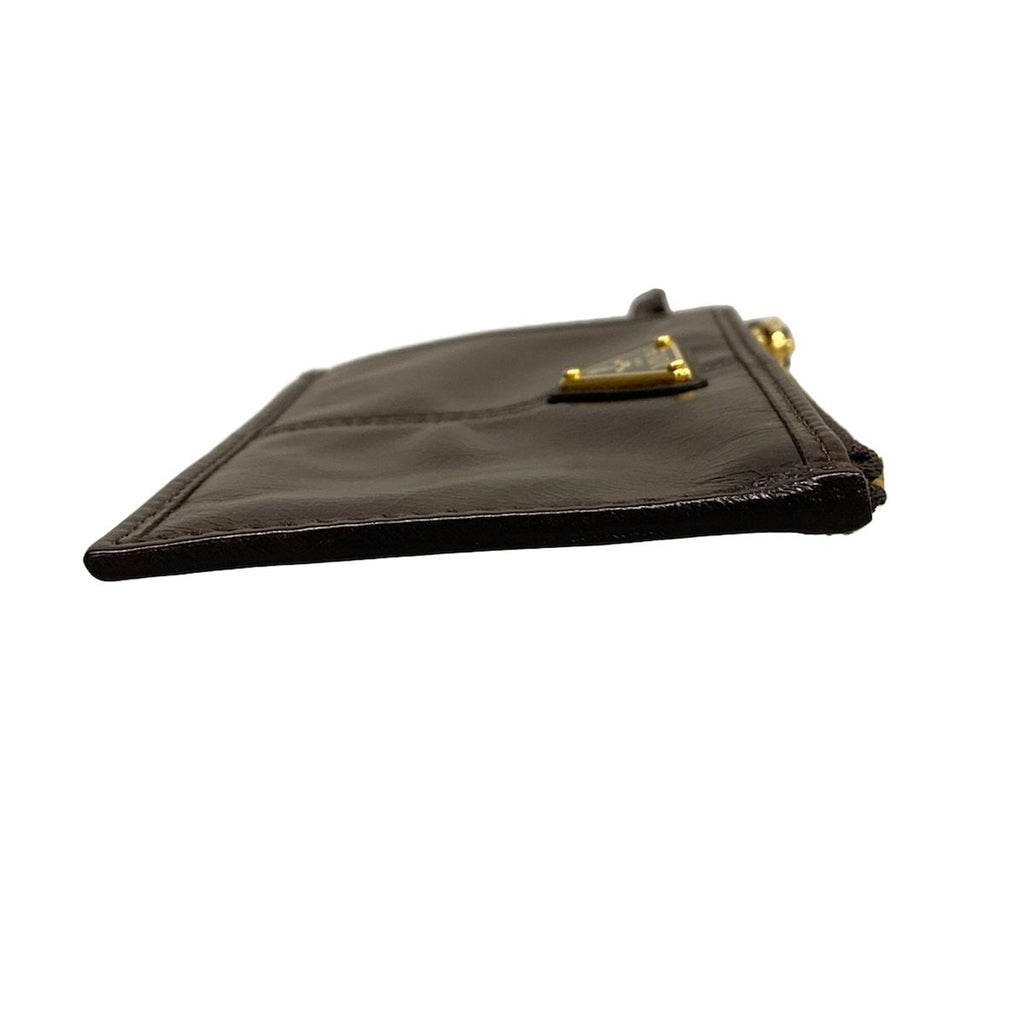 Prada Card Case Gold Dark Brown Leather — view 7