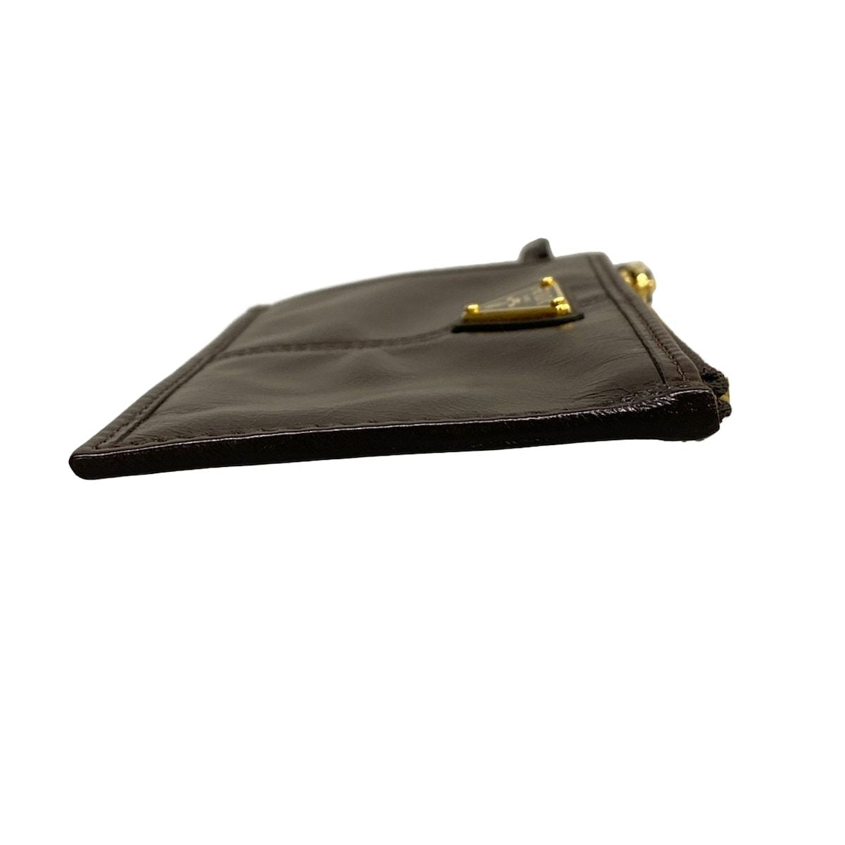 Prada Card Case Gold Dark Brown Leather — view 7