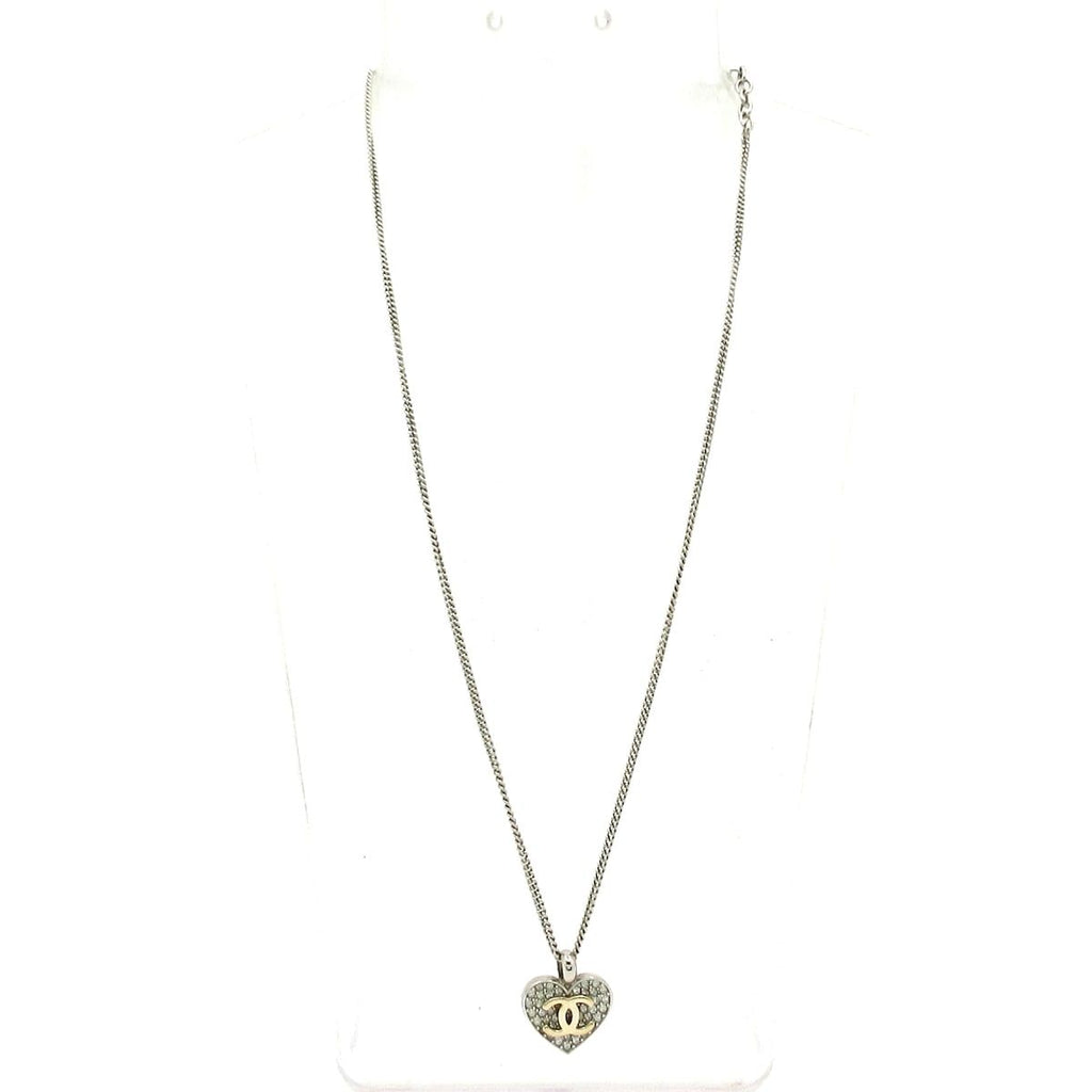 Chanel Necklace CC Logo Silver Gold Clear Heart — view 2