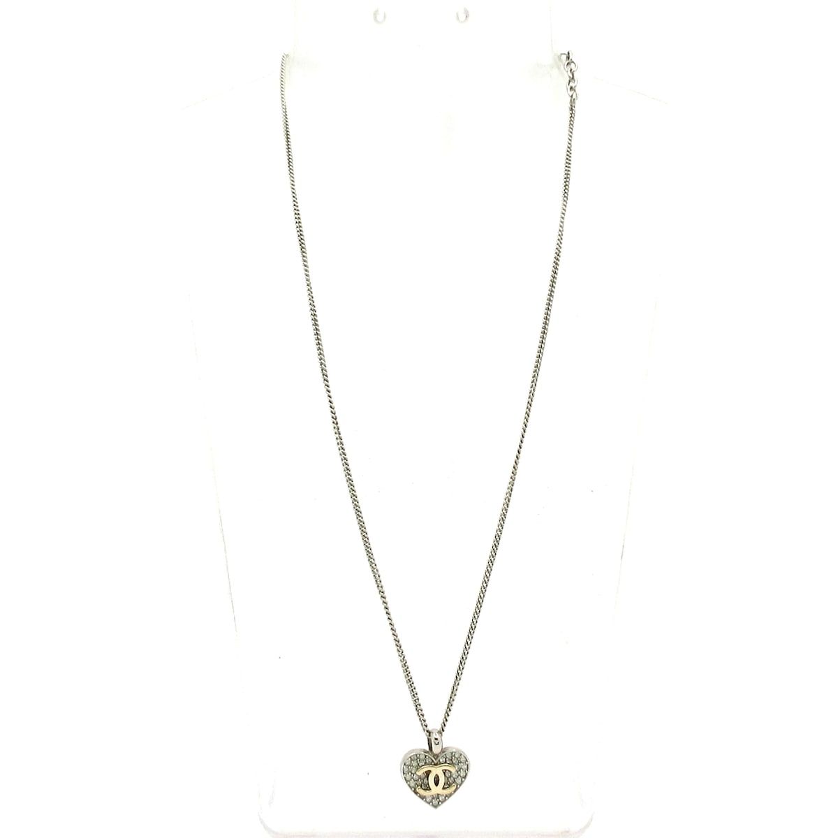 Chanel Necklace CC Logo Silver Gold Clear Heart — view 2