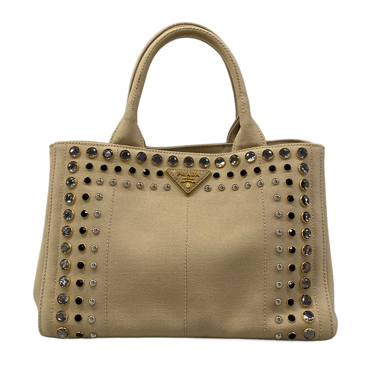 Prada Tote Canapa Beige Bijou Studs