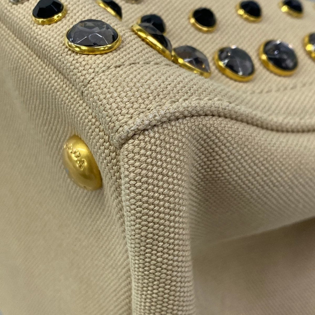 Prada Tote Canapa Beige Bijou Studs — view 6