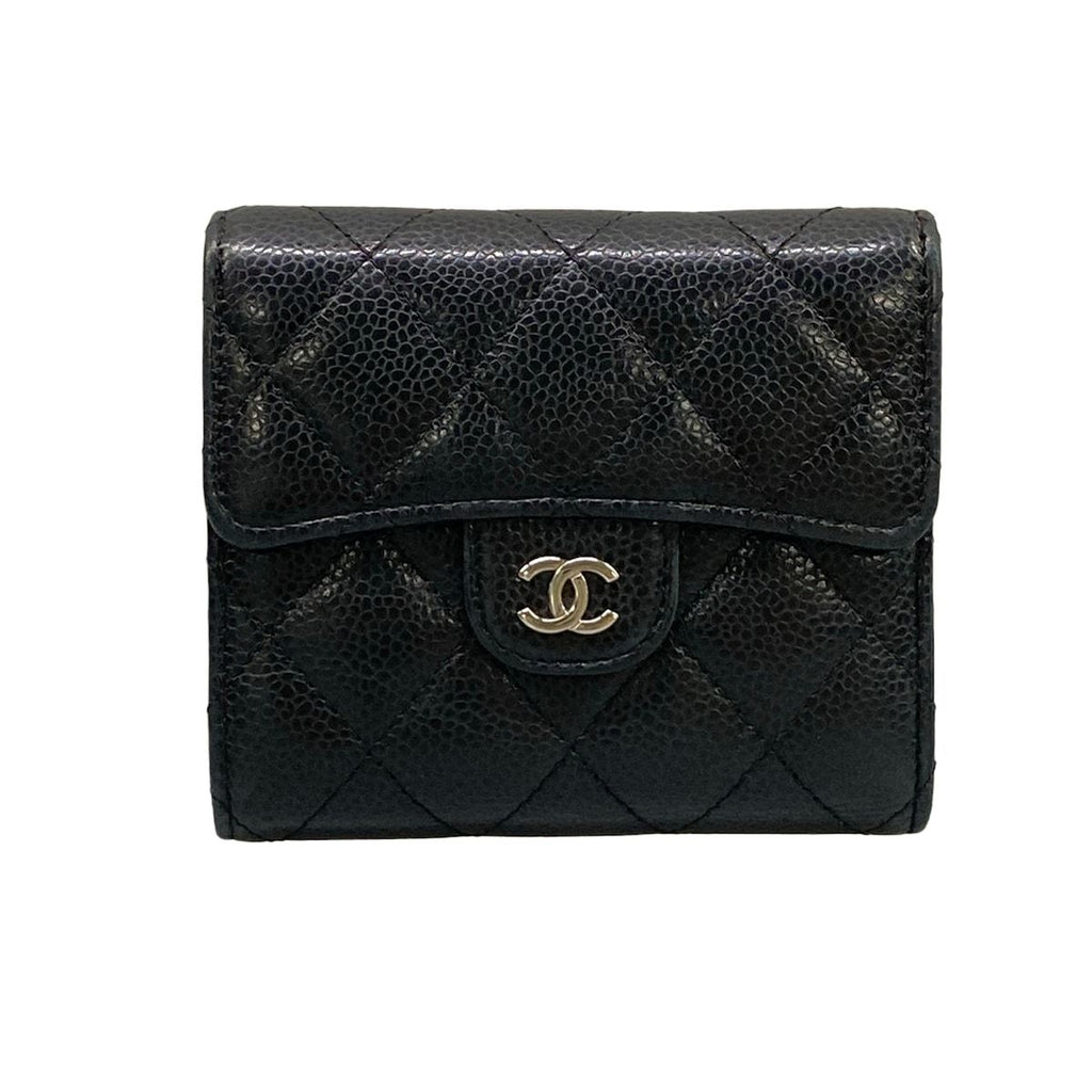 Chanel Trifold Wallet Black Silver