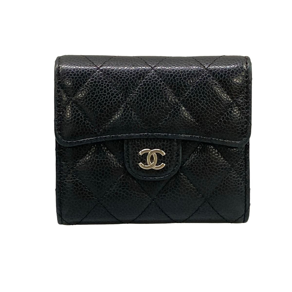 Chanel Trifold Wallet Black Silver