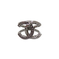 Chanel CC Logo Rhinestone Stamp Ring Gunmetal