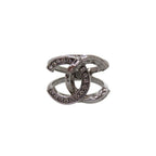 Chanel CC Logo Rhinestone Stamp Ring Gunmetal