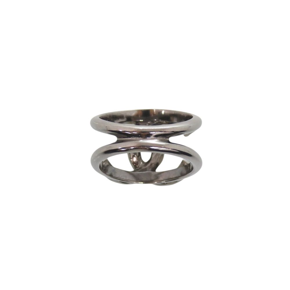 Chanel CC Logo Rhinestone Stamp Ring Gunmetal — view 2