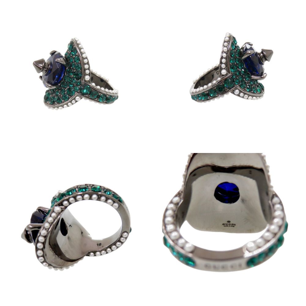 Gucci Metal Stone Rhinestone Faux Pearl Ring Multicolor — view 3