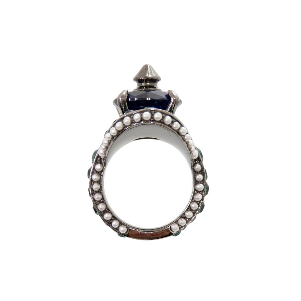 Gucci Metal Stone Rhinestone Faux Pearl Ring Multicolor — view 2