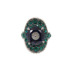 Gucci Metal Stone Rhinestone Faux Pearl Ring Multicolor