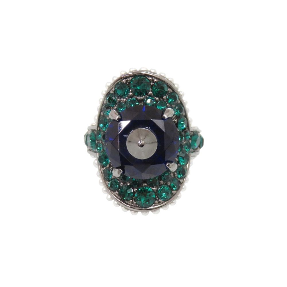 Gucci Metal Stone Rhinestone Faux Pearl Ring Multicolor