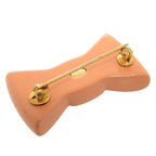 Chanel CC Logo Ribbon Motif Plastic Rhinestone Metal Salmon Pink Brooch — view 5