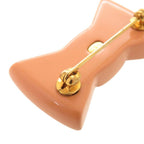 Chanel CC Logo Ribbon Motif Plastic Rhinestone Metal Salmon Pink Brooch — view 7