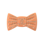Chanel CC Logo Ribbon Motif Plastic Rhinestone Metal Salmon Pink Brooch