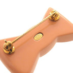 Chanel CC Logo Ribbon Motif Plastic Rhinestone Metal Salmon Pink Brooch — view 4