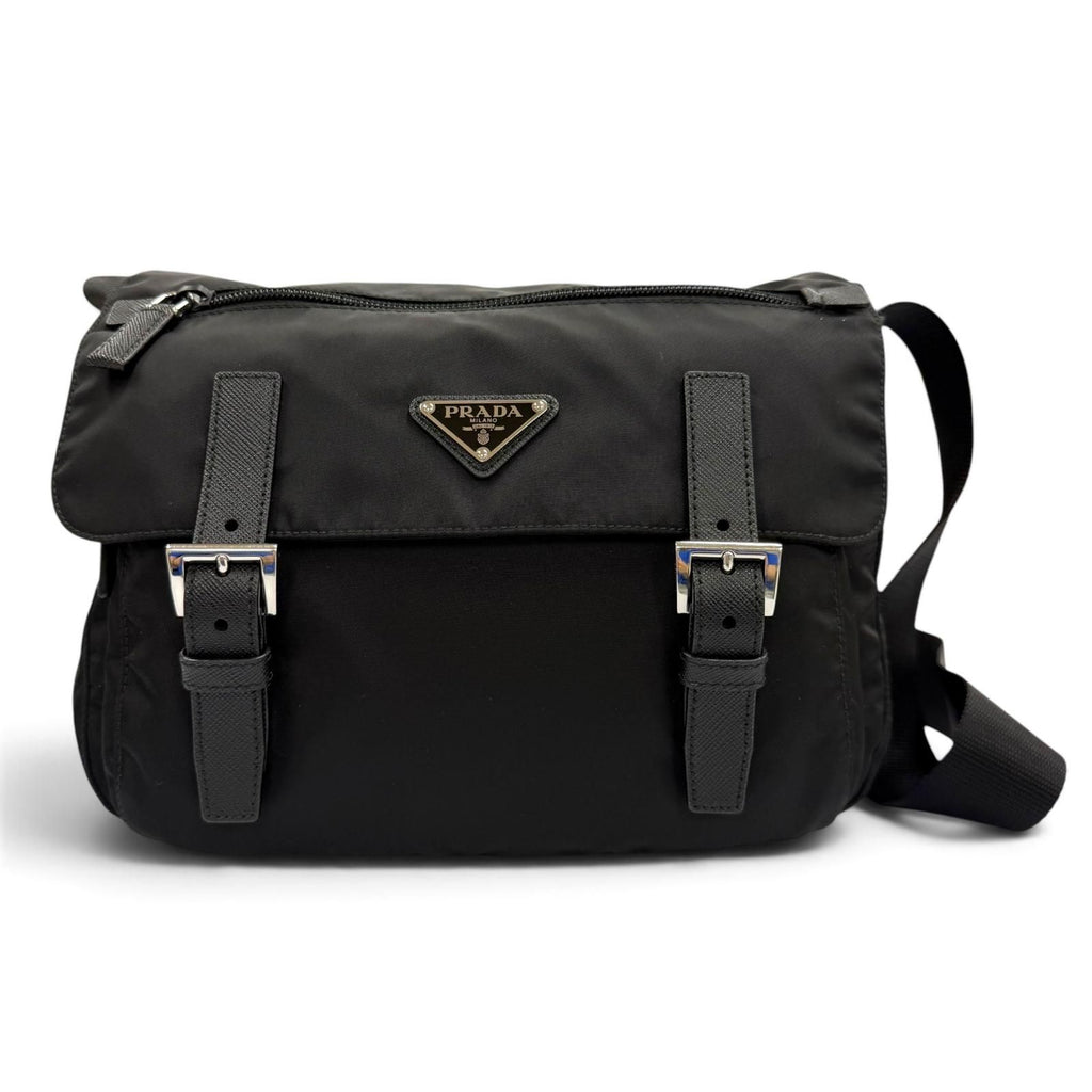 Prada Nylon Leather Re-Nylon Shoulder Bag Black